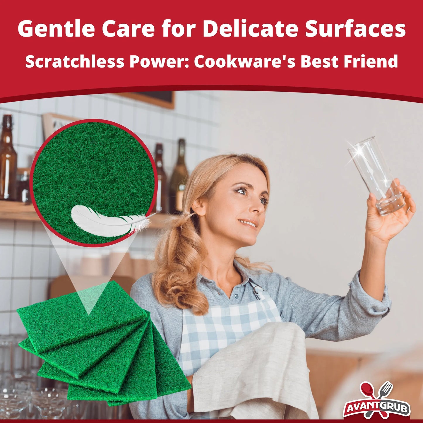 Avant Grub Green Recycled Scour Pads, Eco-Friendly Kitchen Cleaning