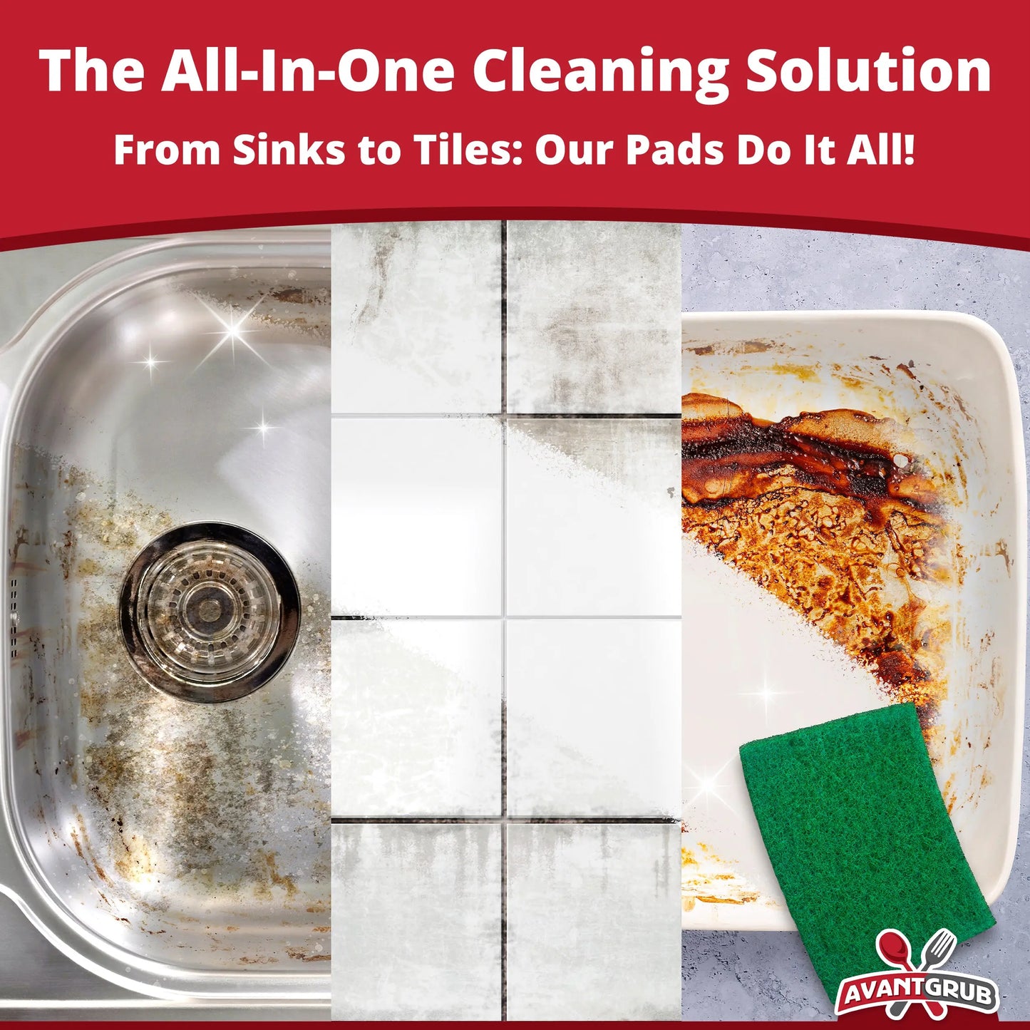 Avant Grub Green Recycled Scour Pads, Eco-Friendly Kitchen Cleaning