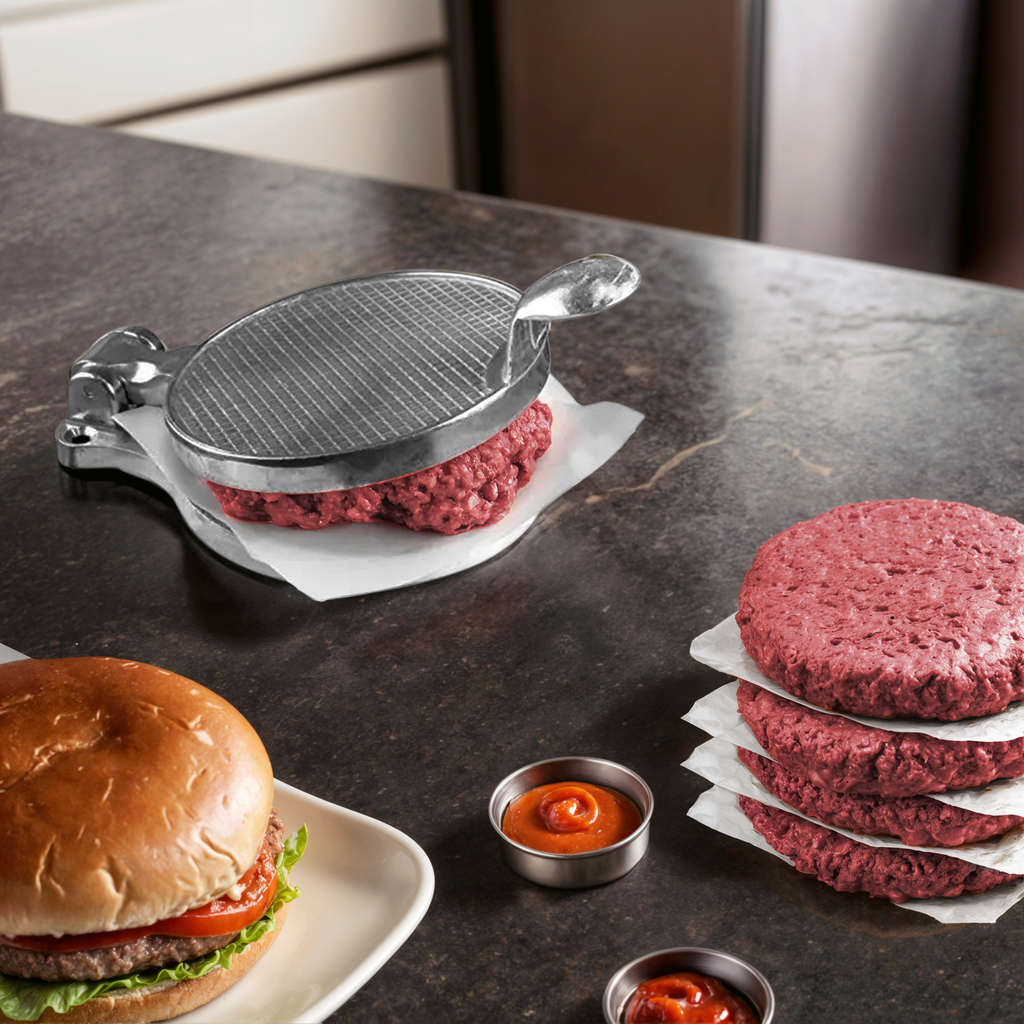 Cast Aluminum 4.5-Inch Burger Press with 1,000 Nonstick Patty Papers | Professional-Grade Hamburger Maker for Uniform, Quarter-Pound Patties