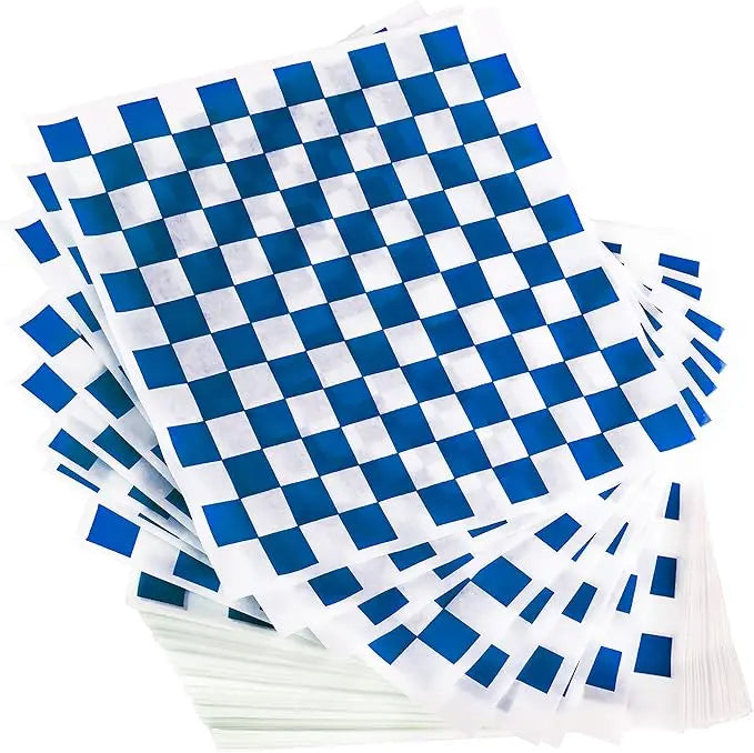 300-Pack Checkered Deli Paper Sheets – Grease-Resistant, 12x12" Microwave-Safe Food Wrap in 4 Colors (Red, Blue, Black, Green)-Avant Grub