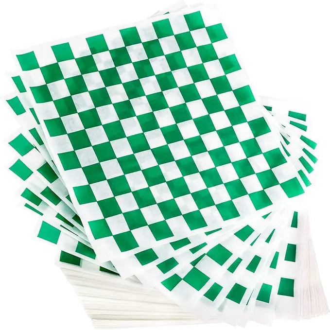 300-Pack Checkered Deli Paper Sheets – Grease-Resistant, 12x12" Microwave-Safe Food Wrap in 4 Colors (Red, Blue, Black, Green)-Avant Grub