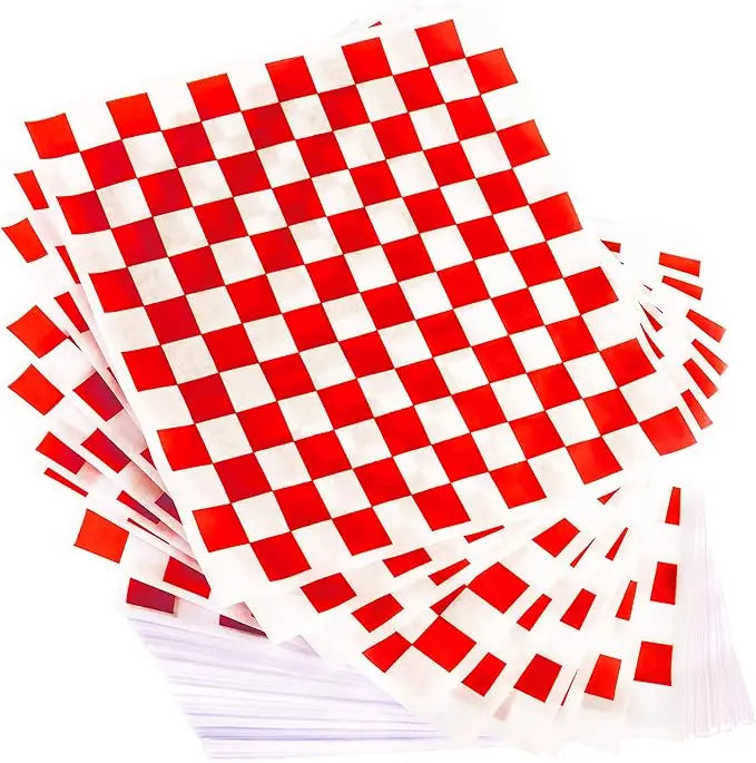 300-Pack Checkered Deli Paper Sheets – Grease-Resistant, 12x12" Microwave-Safe Food Wrap in 4 Colors (Red, Blue, Black, Green)-Avant Grub