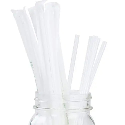 Clear W/ White Wrapper Biodegradable Straws - 7.75" - 200 Pack Avant Grub