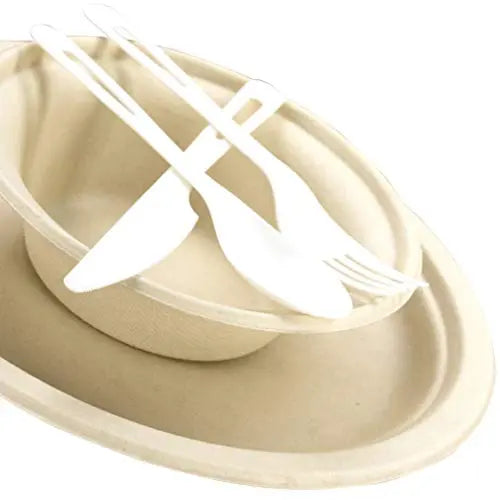 White Plastic Ware & Brown Kraft Biodegradable Picnic Pack - 10 Pack Avant Grub