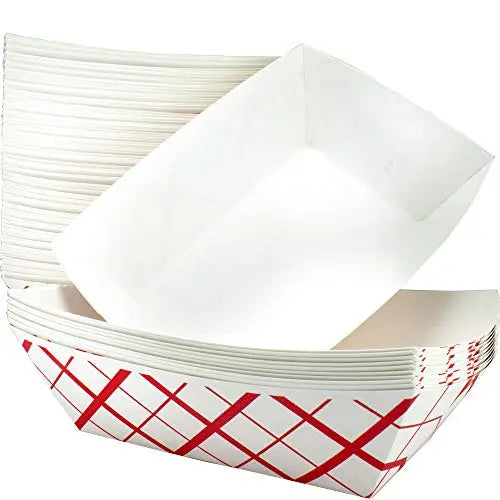 White & Red Paper Food Trays - 3lb - 100 Pack-Avant Grub
