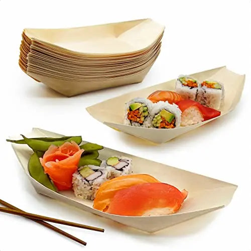 10" Brown Natural Wood Sushi Boat Avant Grub
