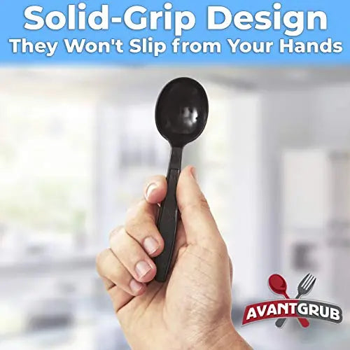 5-Inch Black Plastic Soup Spoon Avant Grub