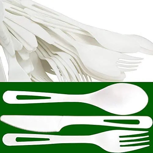 White Biodegradable Cutlery Combo(Fork, Knife, Spoon) - 25 Of Each Pack-Avant Grub