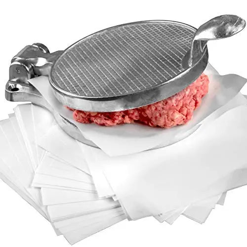 Cast Aluminum & White 4.5" Burger Press & 4.75"X5" Patty Papers Avant Grub