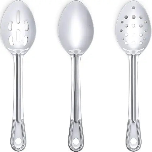 Medium Silver Solid, Slotted, Perforated Serving Spoons Avant Grub