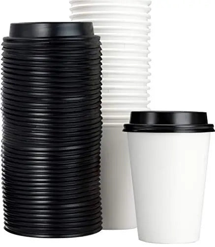 Solid White Coffee Cups & Recyclable Dome Lids - 12oz - 100 Of Each Pack Avant Grub