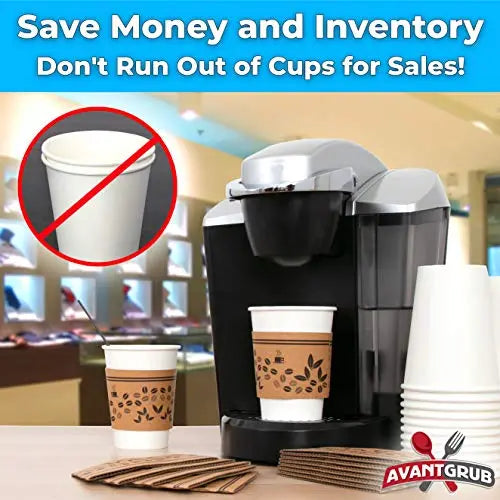 Brown Printed Coffee Cup Sleeves - Fits most cups - 50 Pack Avant Grub