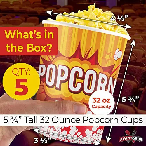 Yellow, White & Red Popcorn Cup - 32oz - 50 Cups Avant Grub