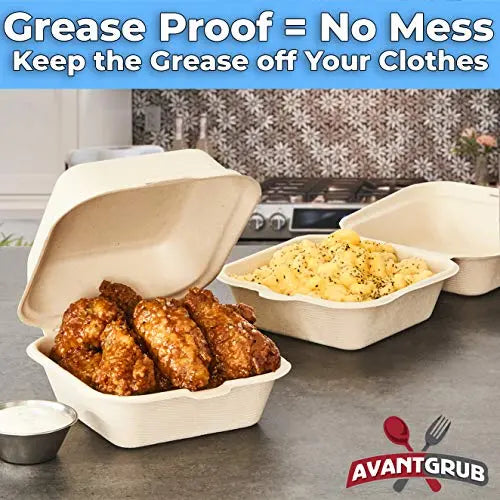 Brown Kraft Takeout Food Containers With Clamshell Hinged Lid - 6"x6"x3" - 25 Pack Avant Grub