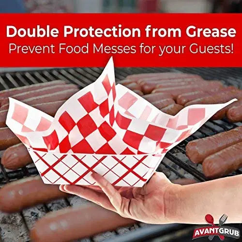Red & White 3Lb Tray & 12" Liners - 3lb, 12" - 25 Of Each Pack Avant Grub