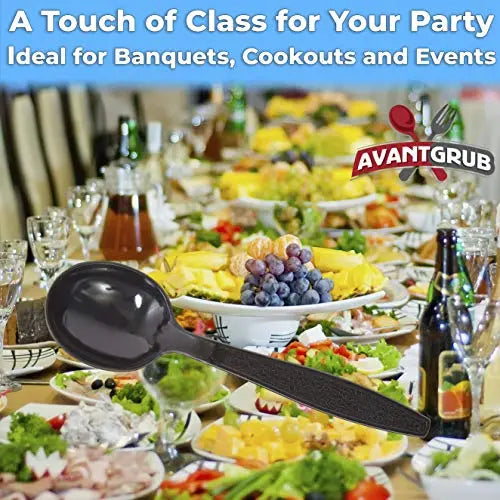 5-Inch Black Plastic Soup Spoon Avant Grub
