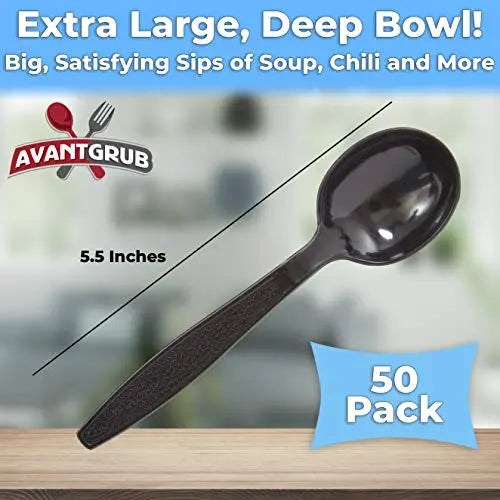 5-Inch Black Plastic Soup Spoon Avant Grub