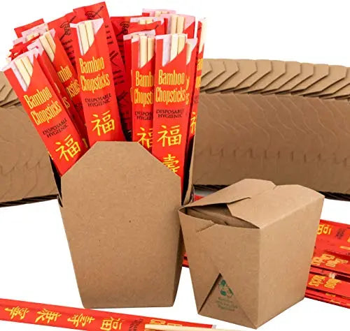 16oz Bamboo/White Pails Chopsticks & Chinese Take Out Containers Avant Grub