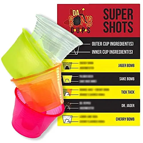 Bomb Shot Cups Da Bomb Cups - Clear (50), Yellow (50), Red (25), Orange (25) - Small - 150 Pack Avant Grub