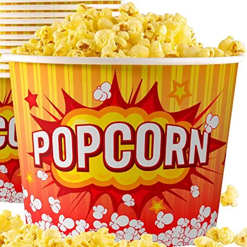 Yellow, White & Red Popcorn Buckets - 85oz - 25 Pack Avant Grub