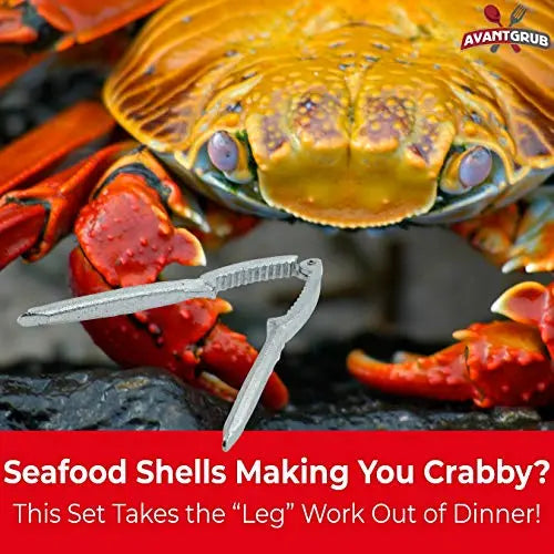 7", 7.5", 5.75" Seafood Mallet (Wood), Cracker (Stainless Steel), Sheller Trio (Dark Red) - 1 Set Avant Grub