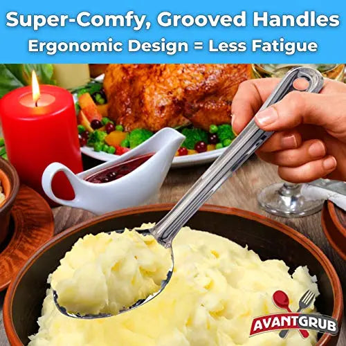 Medium Silver Solid, Slotted, Perforated Serving Spoons Avant Grub