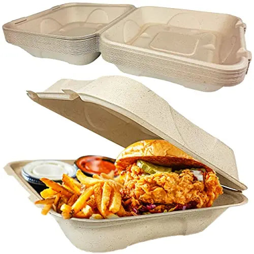Brown Kraft Takeout Food Containers With Clamshell Hinged Lid - 9"x9"x3" - 25 Pack Avant Grub