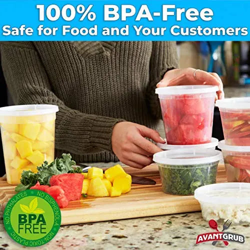 Clear Deli Containers With Lids - 8 Oz, 12 Oz, 16 Oz, 24 Oz, 32 Oz - 60 (12 Ea.) Pack Avant Grub