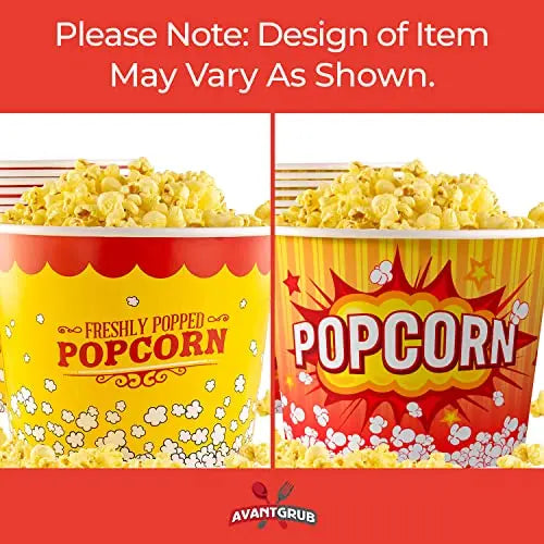 Yellow, White & Red Popcorn Buckets - 85oz - 25 Pack Avant Grub