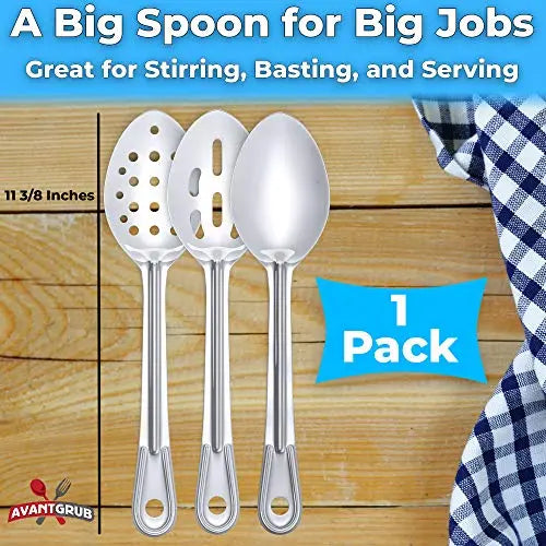 Medium Silver Solid, Slotted, Perforated Serving Spoons Avant Grub