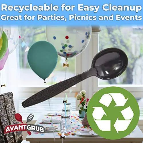 5-Inch Black Plastic Soup Spoon Avant Grub