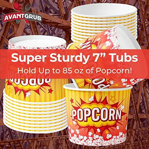 Yellow, White & Red Popcorn Buckets - 85oz - 25 Pack Avant Grub
