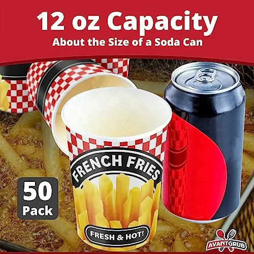 Red & White Checkerd French Fries Cups - 12oz - 50 Pack Avant Grub