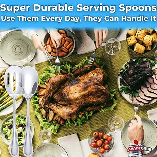 9-Inches Silver Stainless Steel Slotted Serving Spoon Avant Grub