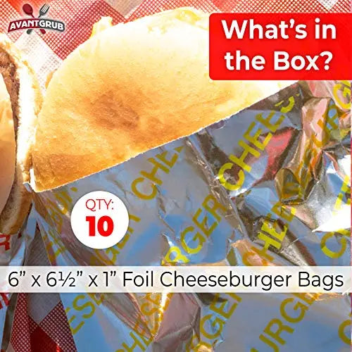 Foil Cheeseburger Wrappers - 6"x6.5"x1" - 10 Pack Avant Grub