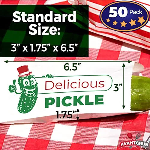 White W/ Red & Green Dill Pickle Bags - 6" - 50 Pack Avant Grub