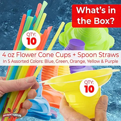 20 Each Of Blue, Orange, Yellow, Green & Purple Ice Cream Cups - 4oz - 100 Pack Avant Grub