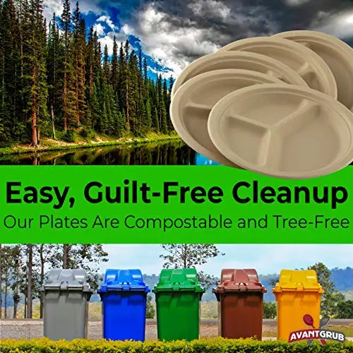 Brown Kraft Biodegradable Compartment Plates - 9" - 25 Pack-Avant Grub