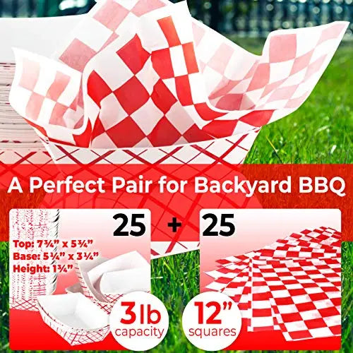 Red & White 3Lb Tray & 12" Liners - 3lb, 12" - 25 Of Each Pack Avant Grub