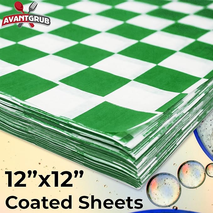 300-Pack Checkered Deli Paper Sheets – Grease-Resistant, 12x12" Microwave-Safe Food Wrap in 4 Colors (Red, Blue, Black, Green)