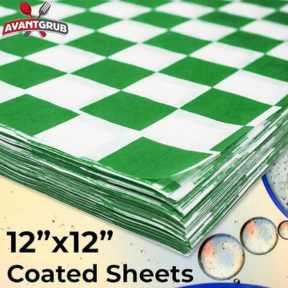 300-Pack Checkered Deli Paper Sheets – Grease-Resistant, 12x12" Microwave-Safe Food Wrap in 4 Colors (Red, Blue, Black, Green)