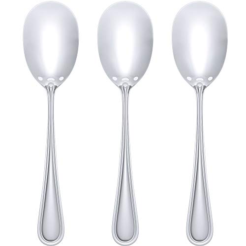 Silver Stainless Steel Solid Serving Spoon - 9-Inches - 3 Pack