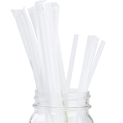 Clear W/ White Wrapper Biodegradable Straws - 7.75" - 200 Pack