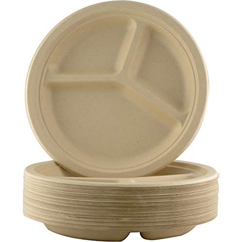 Brown Kraft Biodegradable Compartment Plates - 10" - 25 Pack
