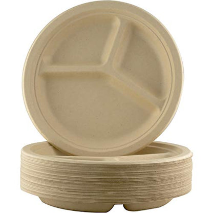Brown Kraft Biodegradable Compartment Plates - 9" - 25 Pack