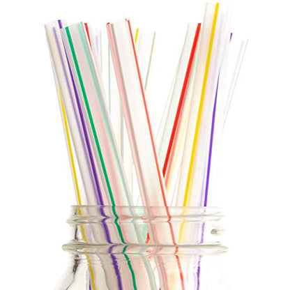 Assorted W/ Pointy End Extra Wide Boba Striped Straws - 8.5" - 100 Pack