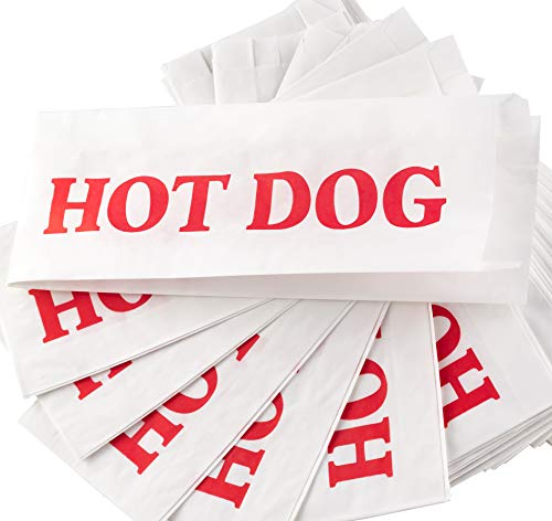 White W/ Red Text Paper Hot Dog Wrapper Sleeves - 9" x 3.5" - 50 Pack