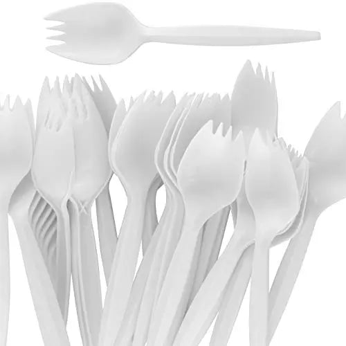 White Disposable Sporks - 5.5" - 50 Pack