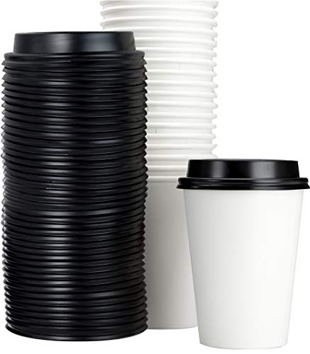 Solid White Coffee Cups & Recyclable Dome Lids - 12oz - 100 Of Each Pack