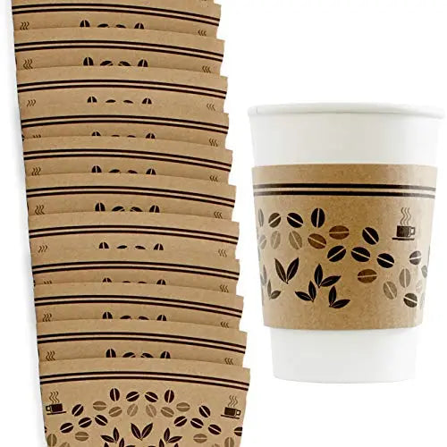 Brown Printed Coffee Cup Sleeves - Fits most cups - 50 Pack